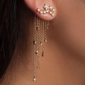 Shining Star Dangle Earrings Gold Tone